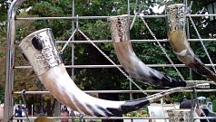 Рог с инкрустацией, мельхиор