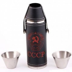 Фляга цилиндр 8OZ + 2 стопки "СССР"