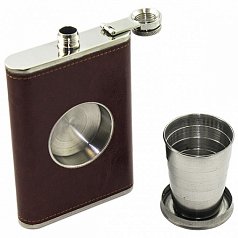 Фляга со стопкой 9Oz коричневая