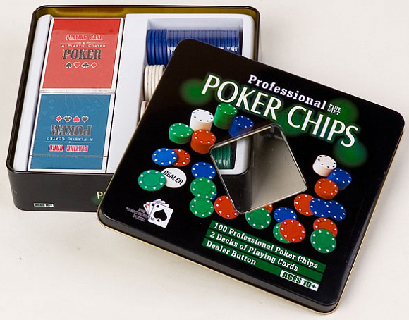 Набор для покера жестяная коробка 100 фишек  с картами